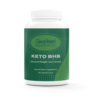 SinceHence Keto BHB Advanced Weight Loss Formula Capsules bottle on a vibrant background, showcasing the product's features for ketosis and fat-burning.