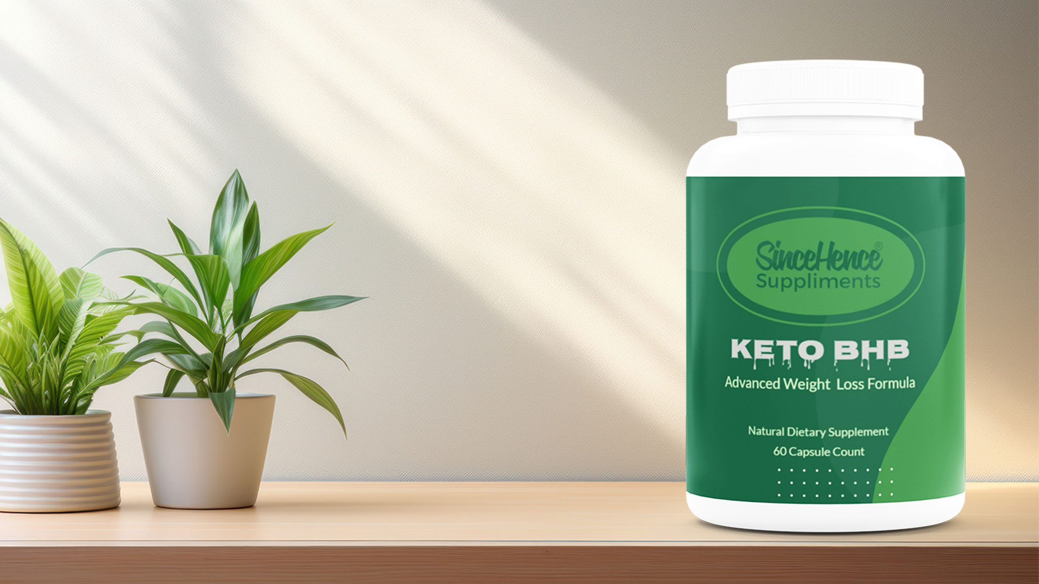 SinceHence Keto BHB Advanced Weight Loss Formula Capsules bottle on a vibrant background, showcasing the product's features for ketosis and fat-burning.